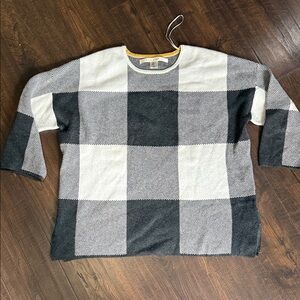 Max Studio Black and White Plaid Crewneck Sweater